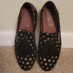 L'artiste spring step black and gold polka dot loafers size 40 or 9